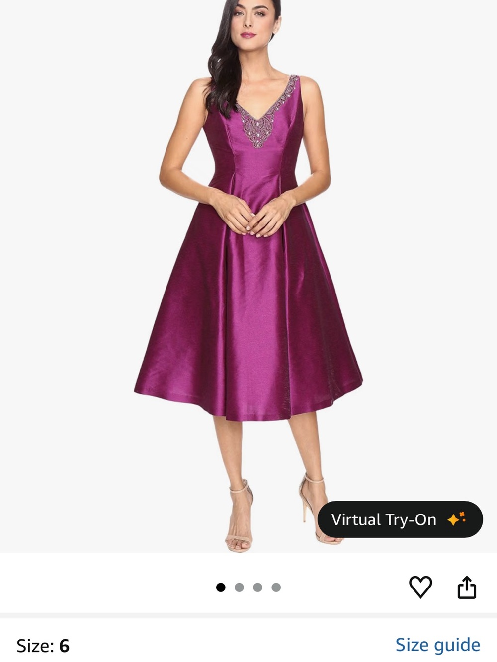 Adrianna Papell Embellished V-Neck Midi Dress in Fuchsia
